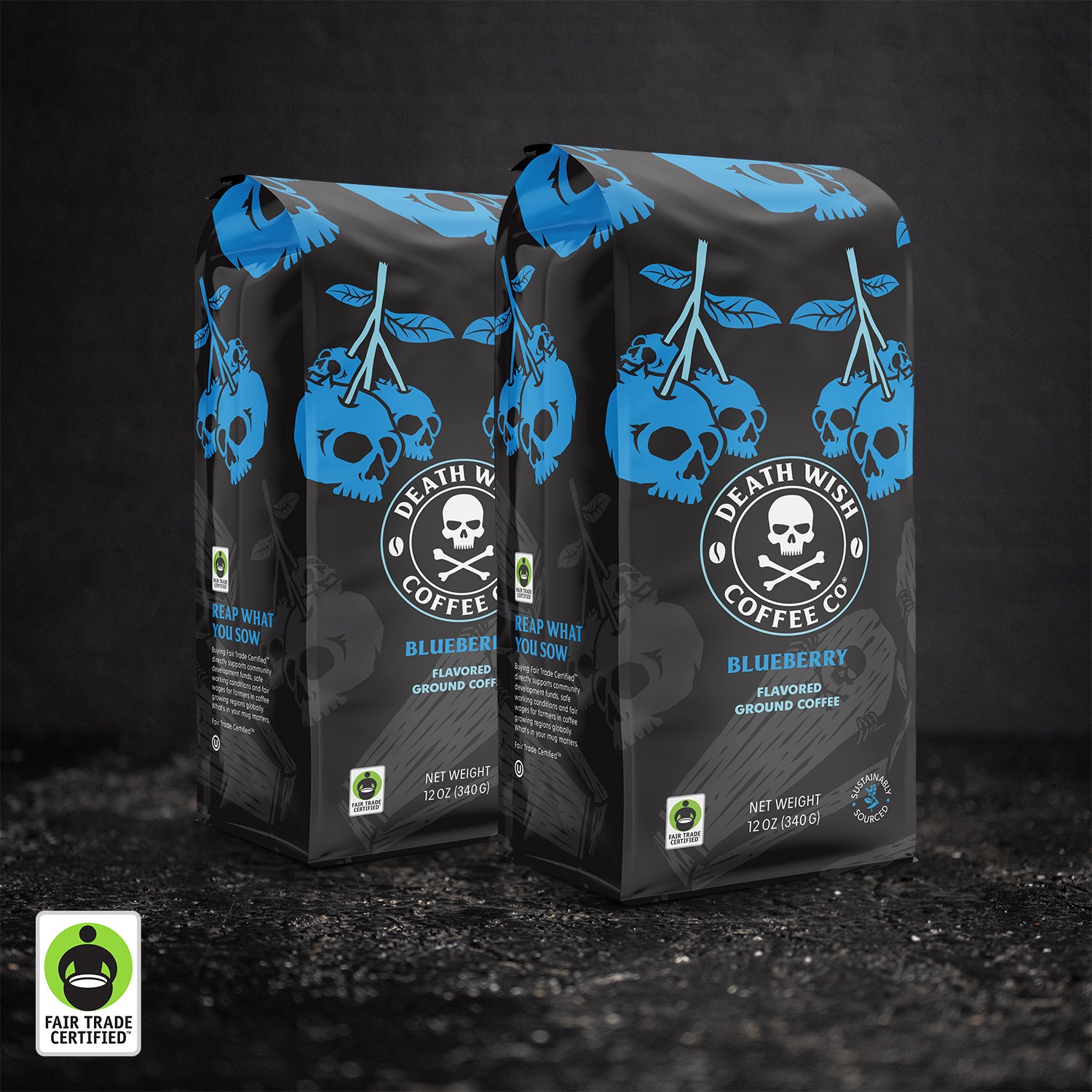 Death Wish Coffee Blueberry Flavored Ground Coffee - 2 Bags.