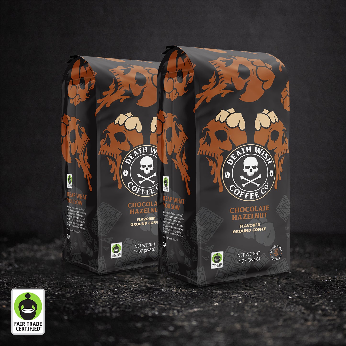 Death Wish Coffee Chocolate Hazelnut Flavored Ground Coffee - 2 Bags.