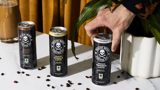 Death Wish Coffee's lineup of Canned Lattes.