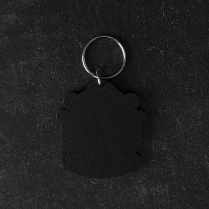 The back of the Death Wish Coffee Lock It Down Keychain.