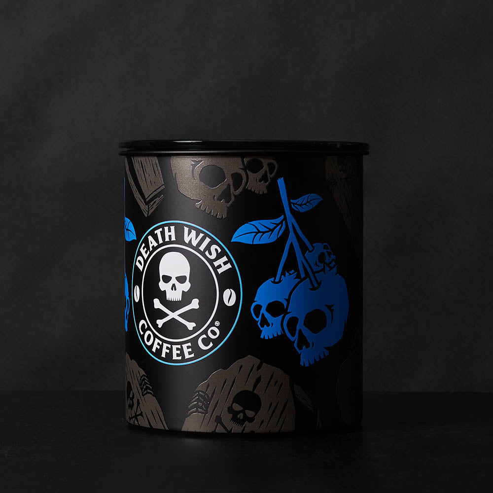 Death Wish Coffee Blue and Buried Canister - Side