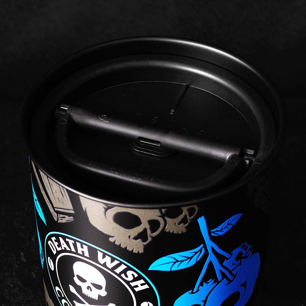 Death Wish Coffee Blue and Buried Canister with Lid.