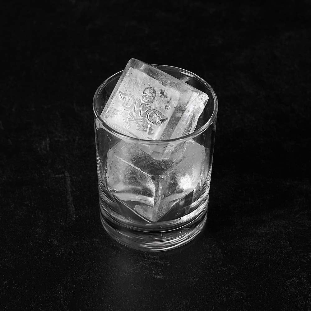 Death Wish Coffee Brain Freeze Ice Tray ice cubes in a glass.