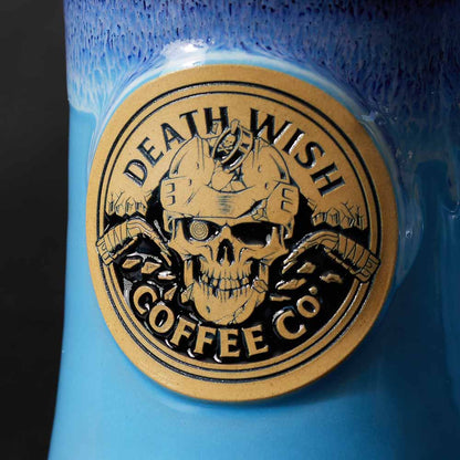 Death Wish Coffee Power Play Mug Ice Breaker Medallion Detail.