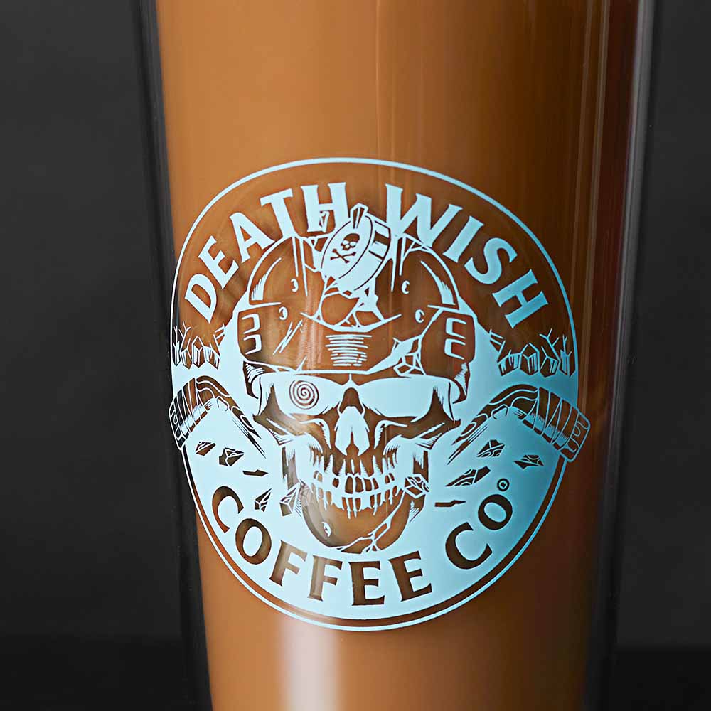 Death Wish Coffee Ice Breaker Tumbler with Coffee - Logo Detail