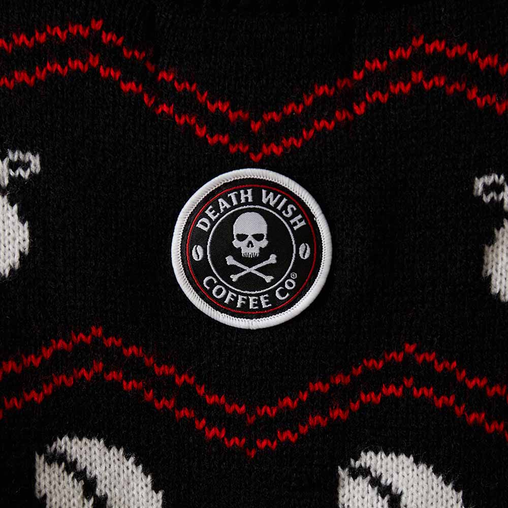 Death Wish Coffee Co. Pullover Ugly Sweater Size XXL on sale Striped Print Skull Flakes