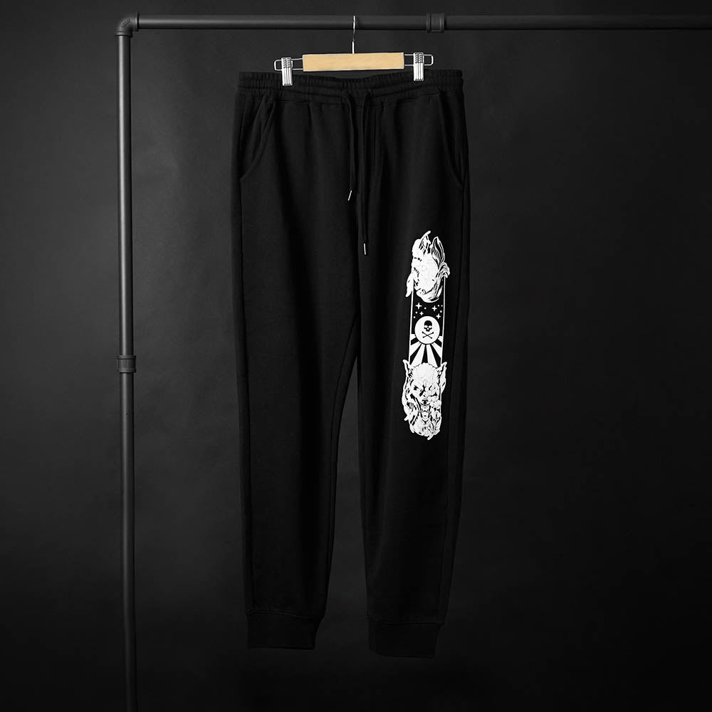 The front of the Death Wish Coffee Evening Evolution Sweatpants.