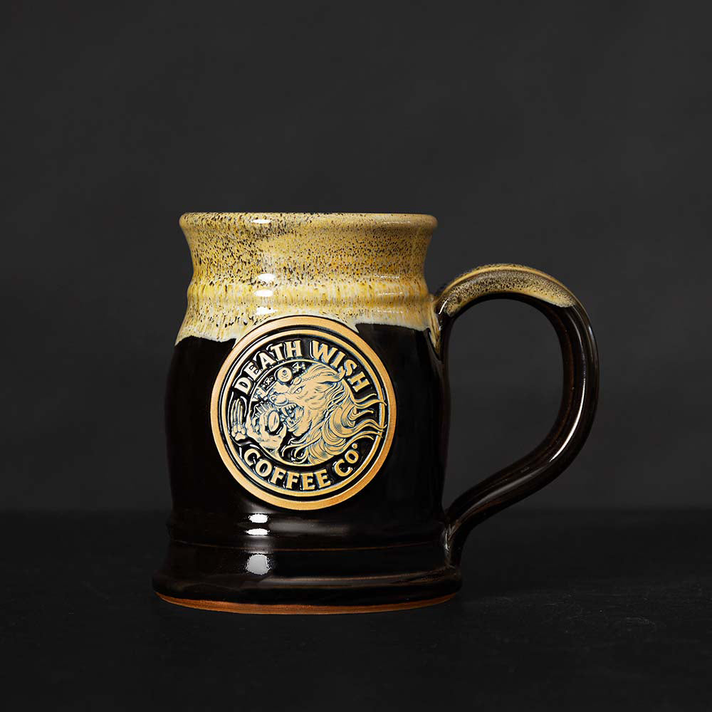 The werewolf medallion on the Death Wish Coffee Two Faced Tankard.