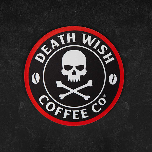 A top down view of the Death Wish Coffee Bold Logo Mouse Pad.