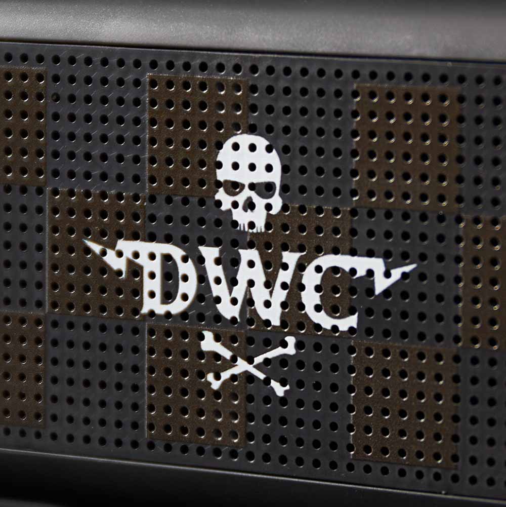 Logo details of the Death Wish Coffee Taste Turned Up Portable Speaker.