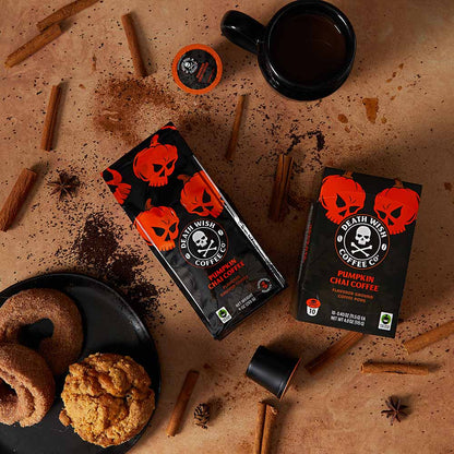 Death Wish Coffee Pumpkin Chai Single-Serve Pods and Ground Coffee