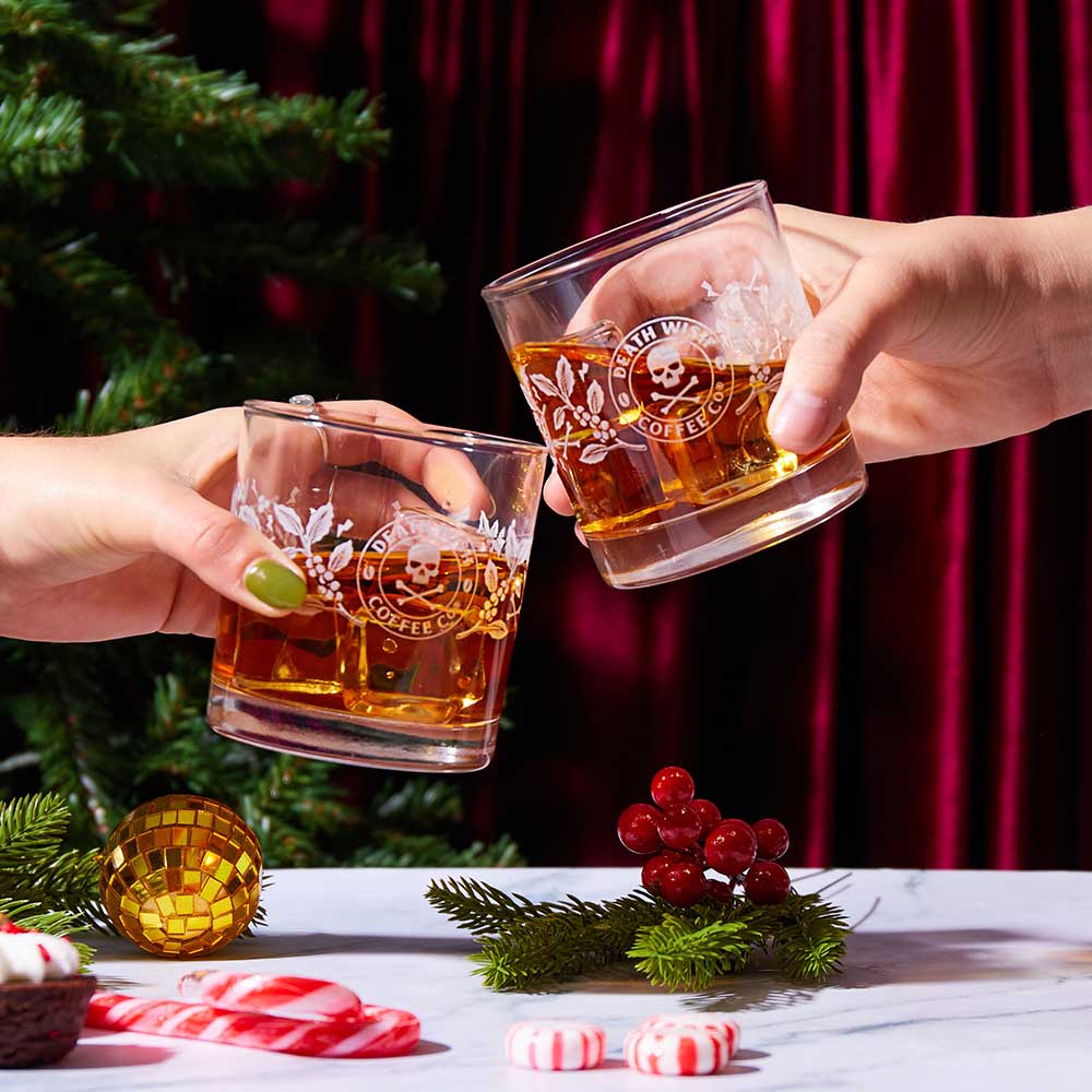 Cheers with the Death Wish Coffee On The Rocks Glass Set.