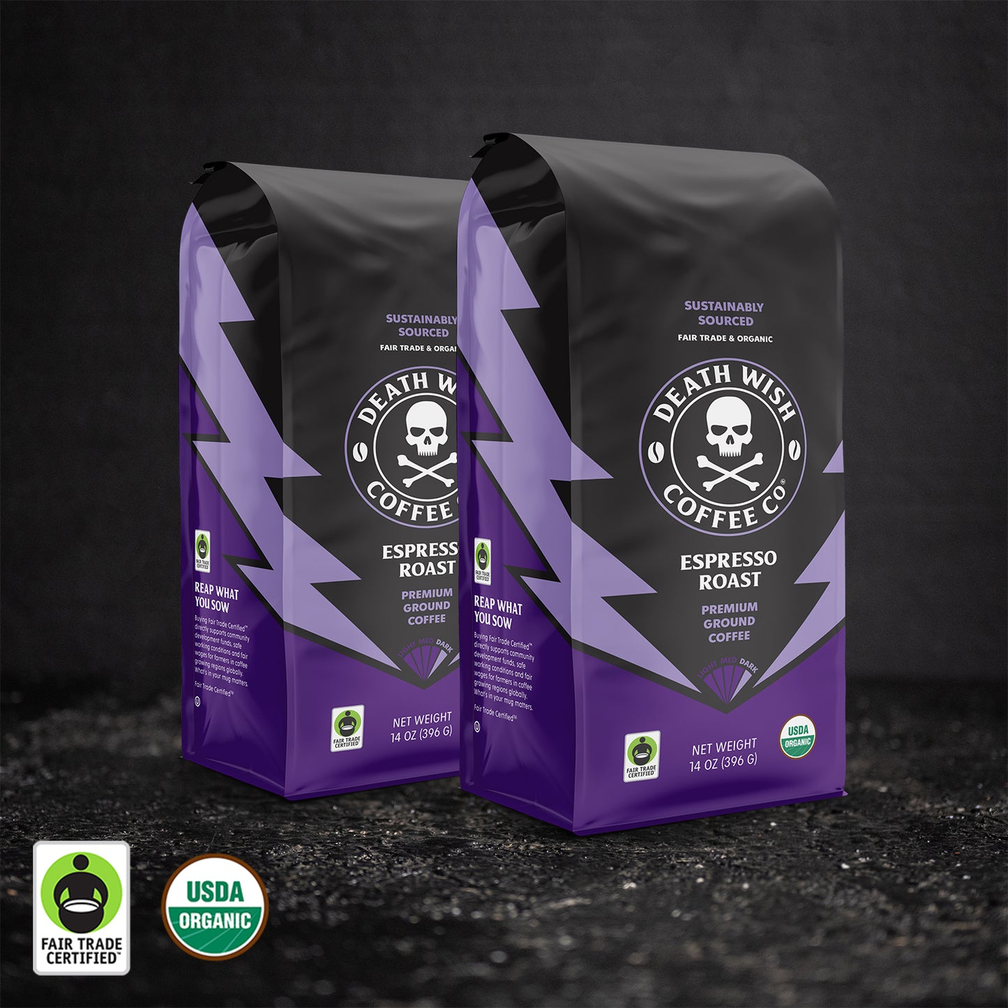 Death Wish Coffee Espresso Roast Ground Coffee - 2 Bags.