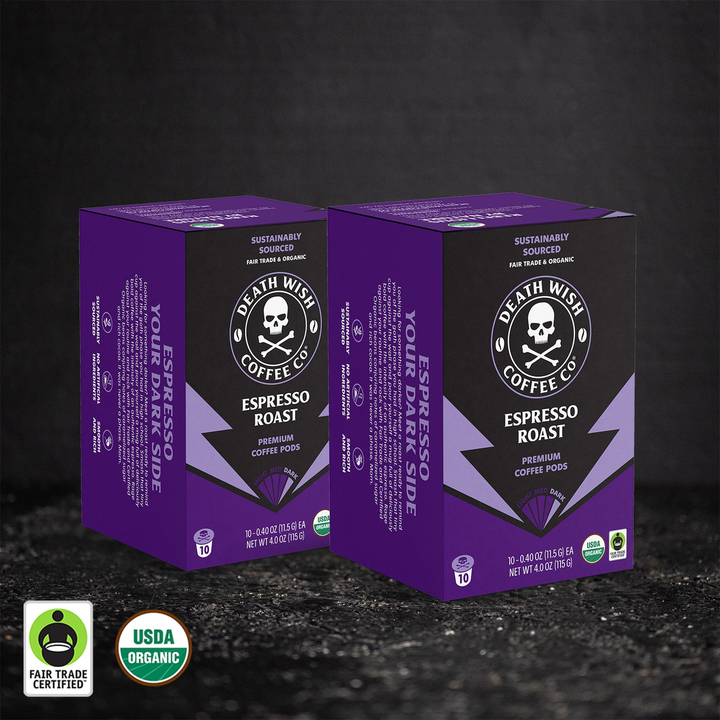 Death Wish Coffee - 20 Count Espresso Roast Single-Serve Pods.