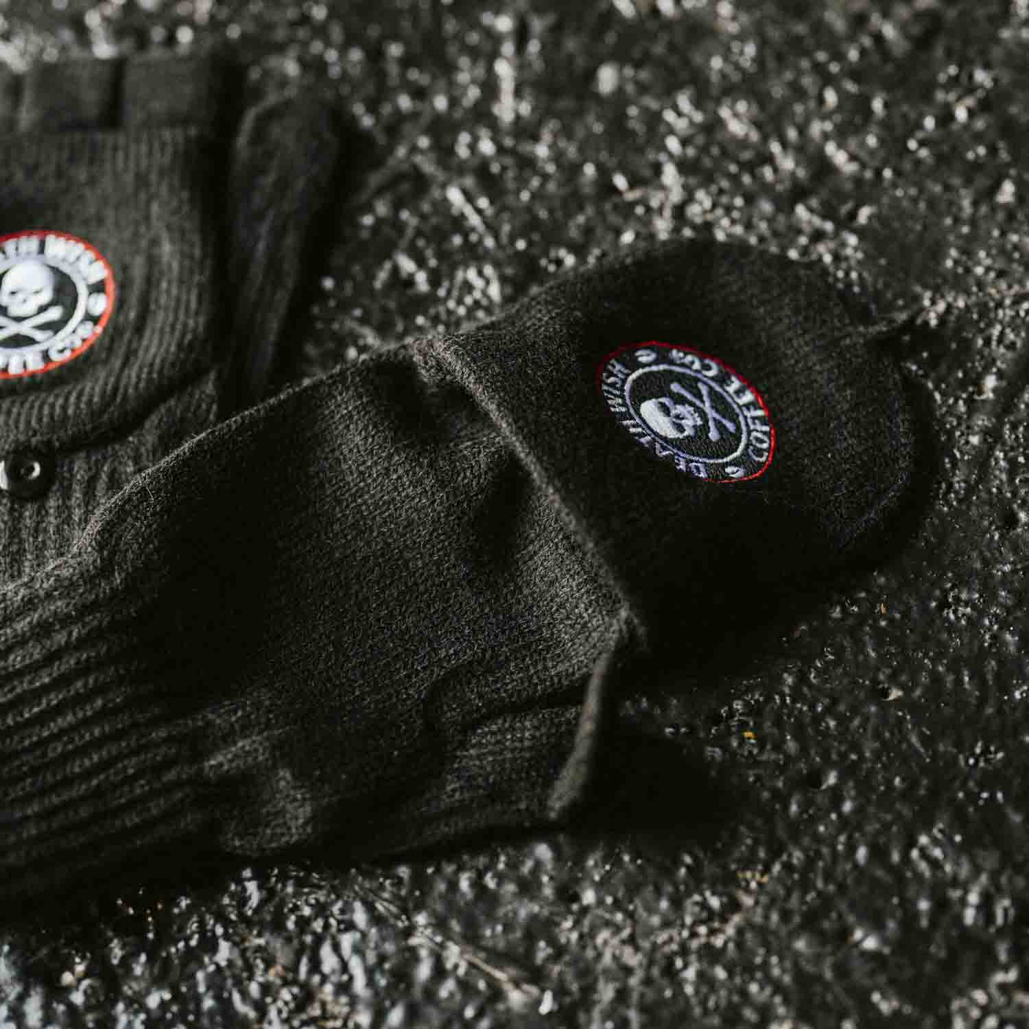 Death Wish Coffee To The Bone Breakaway Gloves with finger cover.