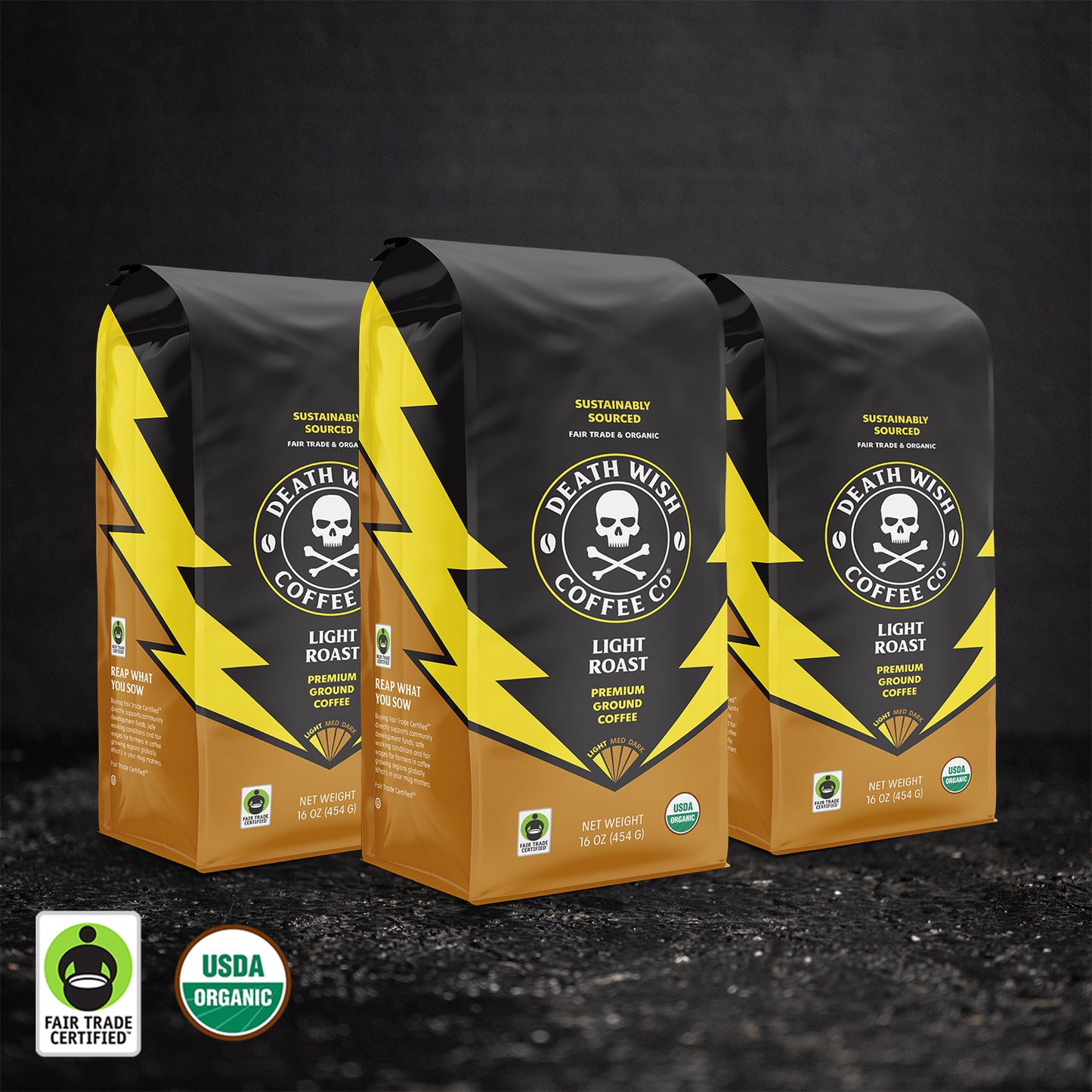 Death Wish Coffee Light Roast Ground Coffee - 3 Bags.