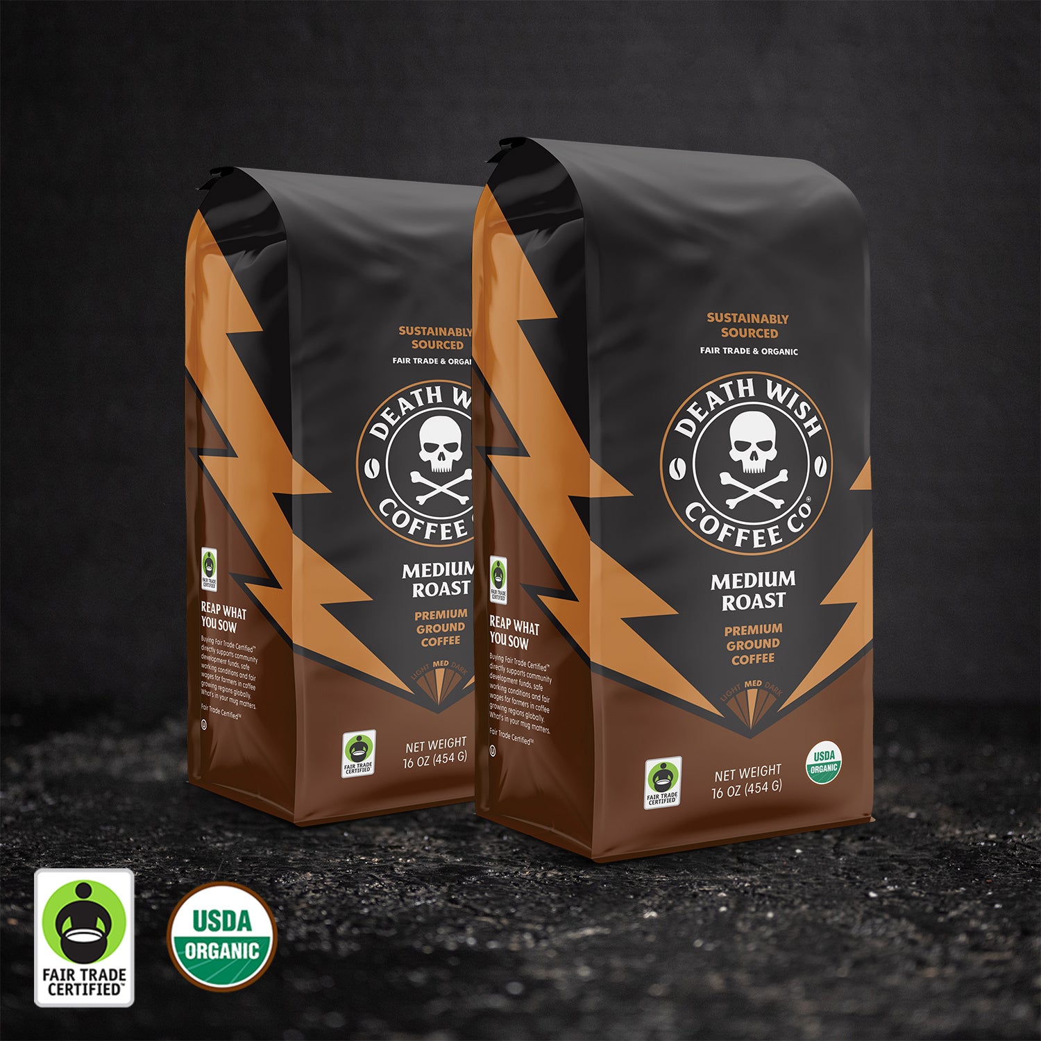 Death Wish Coffee Medium Roast Ground Coffee - 2 Bags.