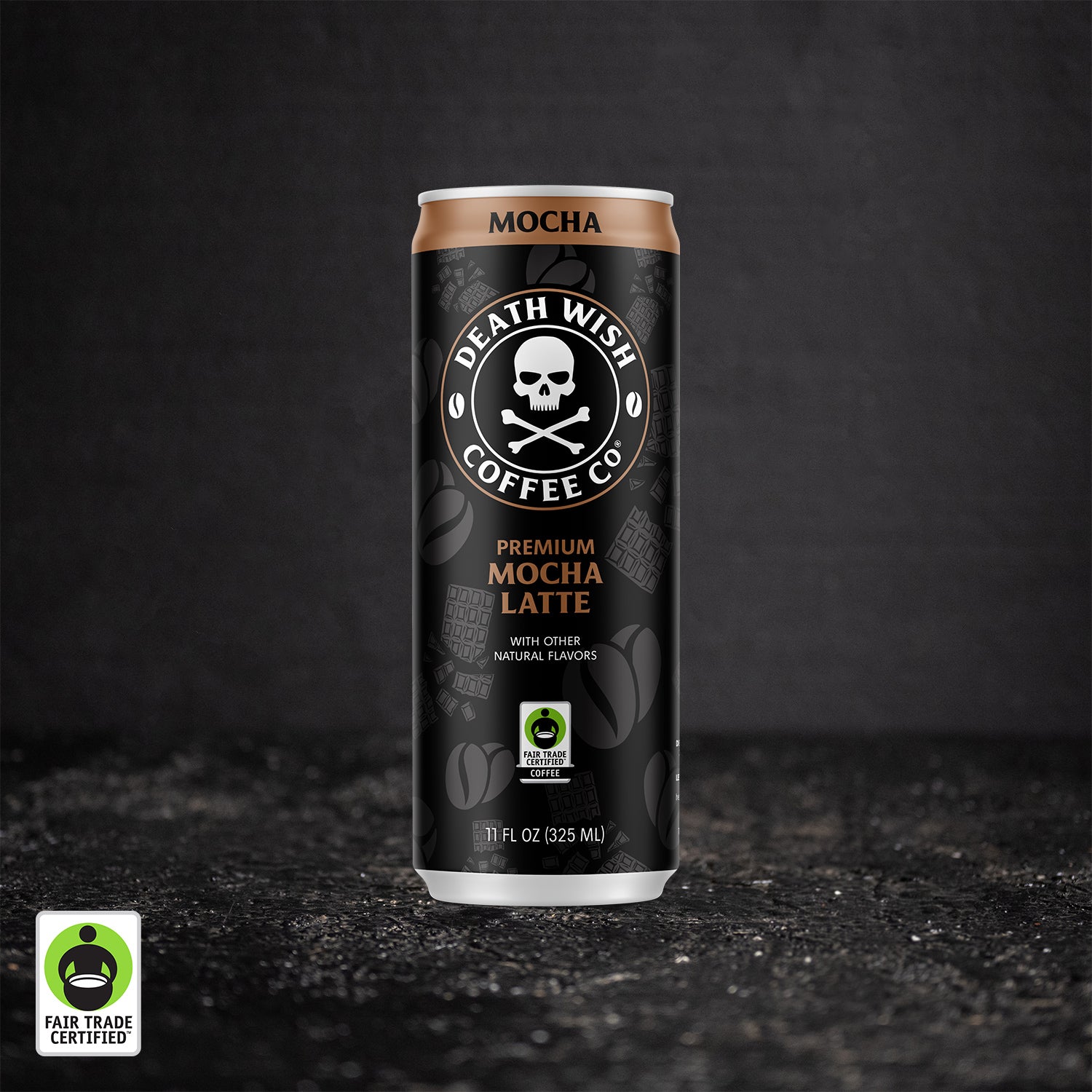 The front of the Death Wish Coffee Mocha Latte Can.