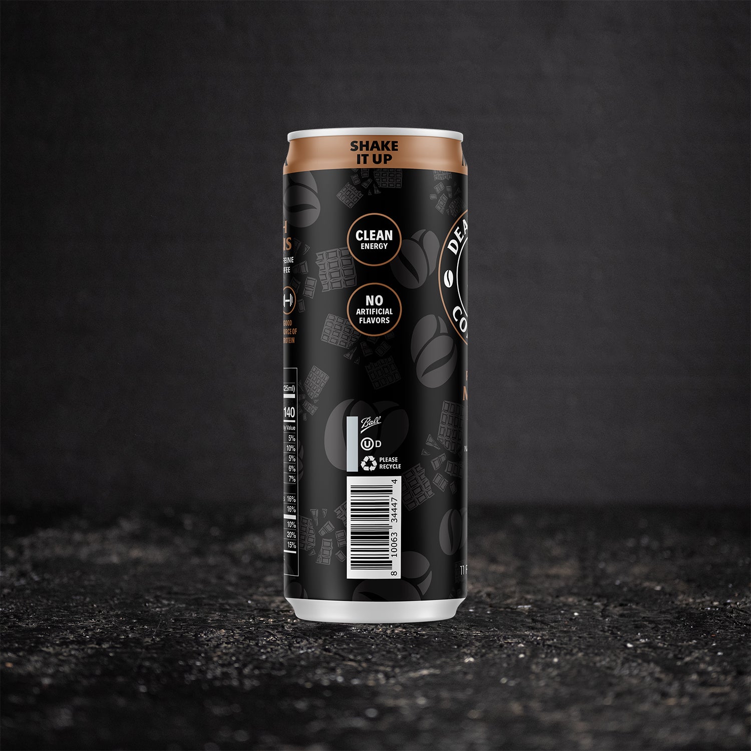 The left side of the Death Wish Coffee Mocha Latte Can.