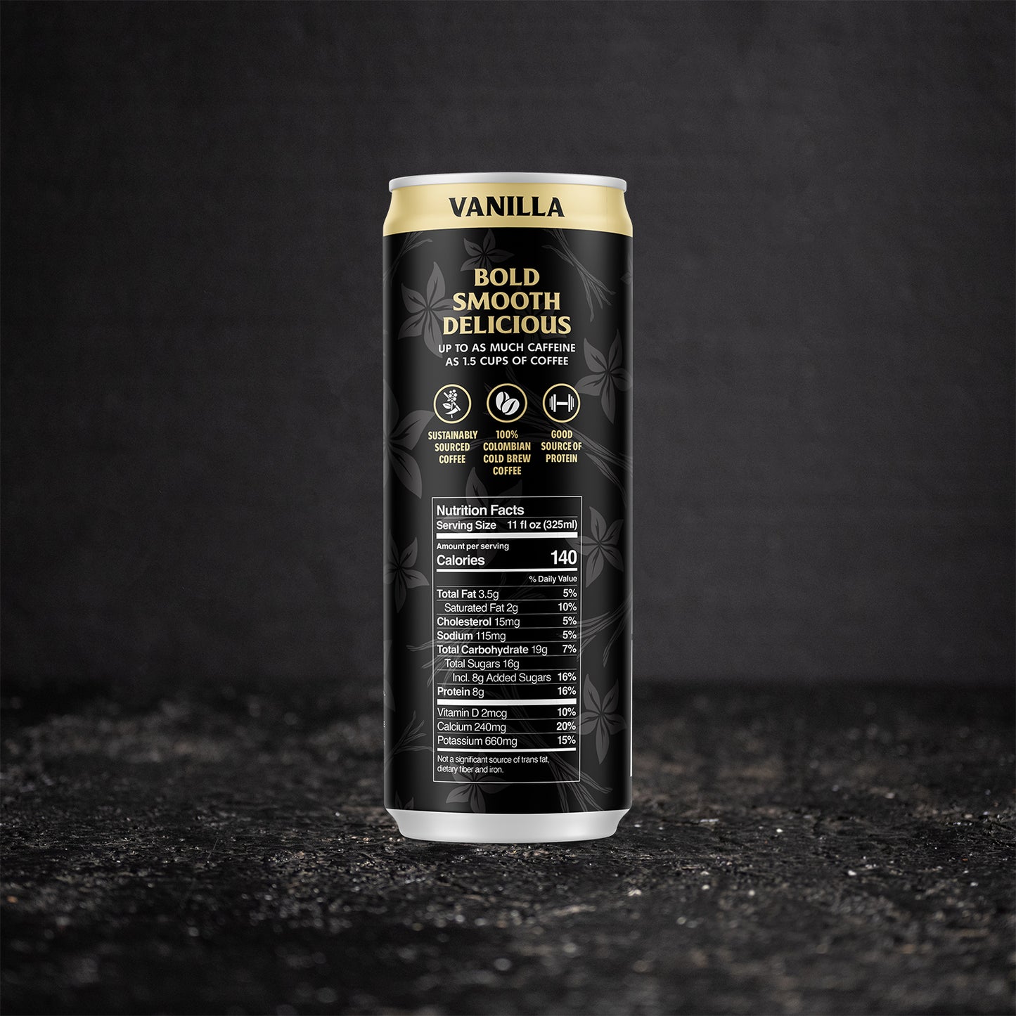 The back of the Death Wish Coffee Vanilla Latte Can.