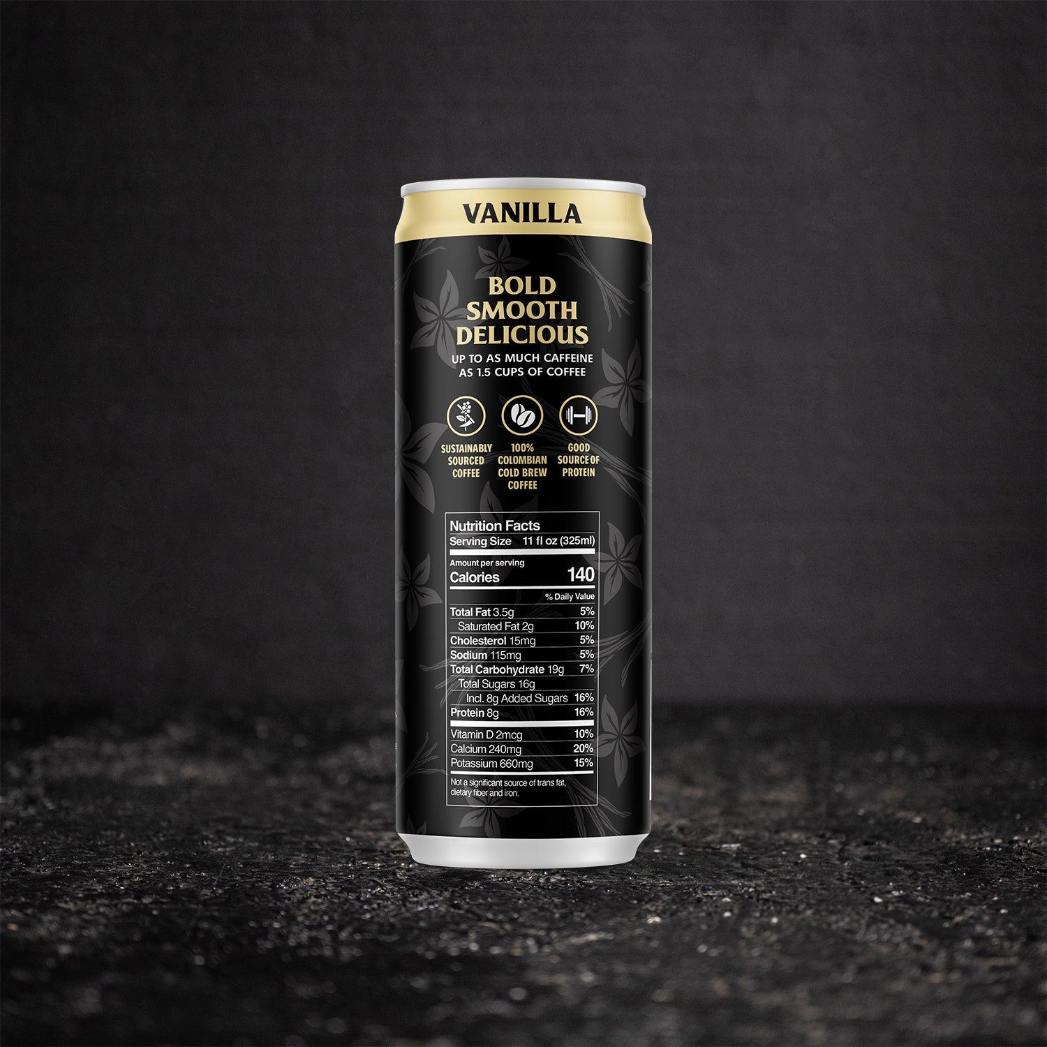 The back of the Death Wish Coffee Vanilla Latte Can.