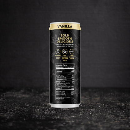 The back of the Death Wish Coffee Vanilla Latte Can.